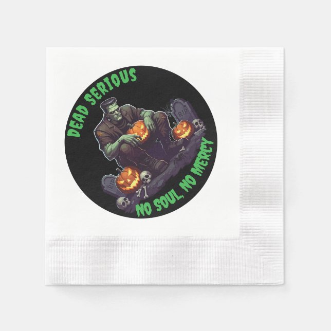 🖤 Black Frankenstein Paper Plates 💀🎉 Napkin (Front)