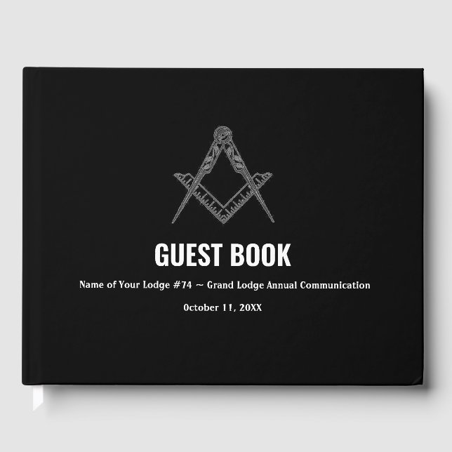 Black Freemasons Masonry Square and Compass Guest Book (Front)