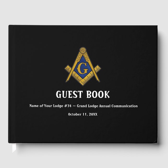 Black Freemasons Masonry Square and Compass Guest Book (Front)