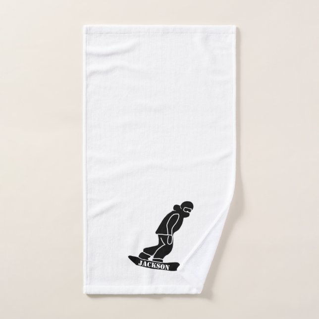 Black Freeride Snowboarder Snowboarding Stencil Hand Towel (Hand Towel)