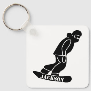 Black Freeride Snowboarder Snowboarding Stencil Keychain