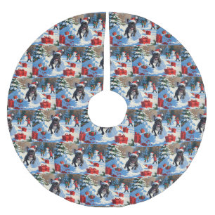 Black French Bulldog Christmas Festive Snow Scene Brushed Polyester Tree Skirt