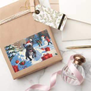Black French Bulldog Christmas Festive Snow Scene Sticker