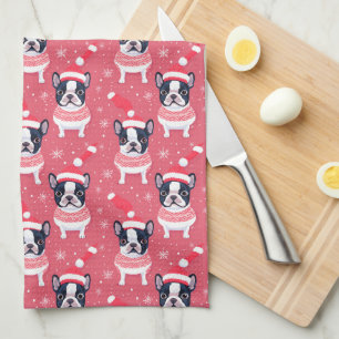 Black French Bulldog Christmas Kitchen Towel