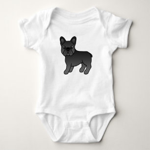 Black French Bulldog Cute Cartoon Dog Baby Bodysuit