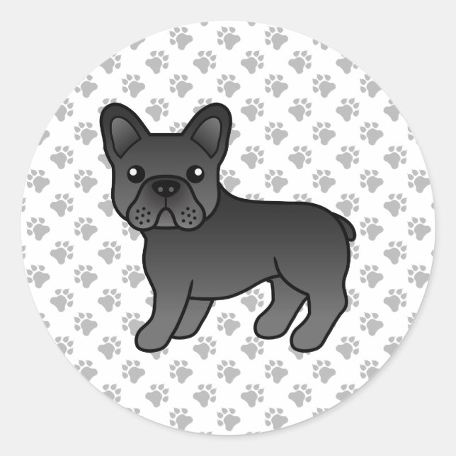 Black French Bulldog Cute Cartoon Dog Classic Round Sticker (Front)