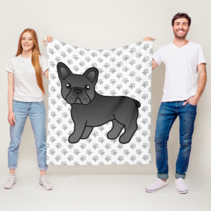 Black French Bulldog Cute Cartoon Dog Fleece Blanket