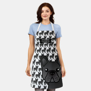 Black French Bulldog Cute Cartoon Dog & Name Apron