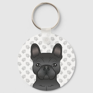 Black French Bulldog / Frenchie Cartoon Dog Head Keychain