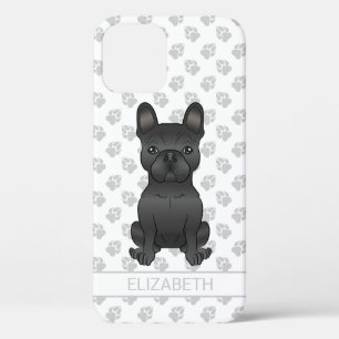 Black French Bulldog / Frenchie Cartoon Dog & Name iPhone 12 Case
