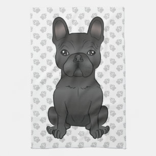 Black French Bulldog / Frenchie Cartoon Dog & Paws Kitchen Towel