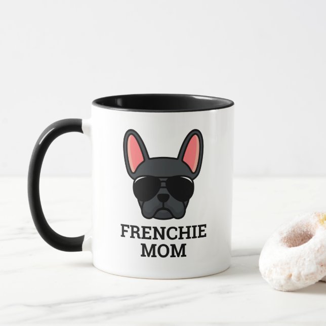 Black French Bulldog Frenchie Dog Mom Mug (With Donut)