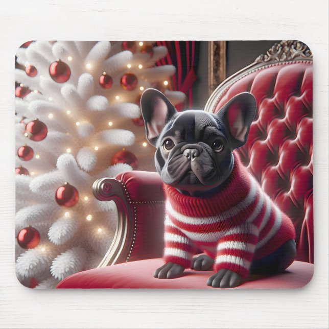 Black French Bulldog On Red Chair Mouse Pad (Front)
