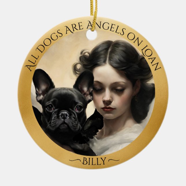 Black French Bulldog Personalized Memorial  Ceramic Ornament (Front)