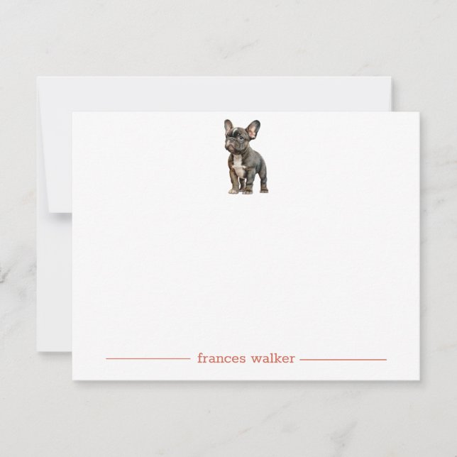 Black French Bulldog Personalized Note Cards (Front)