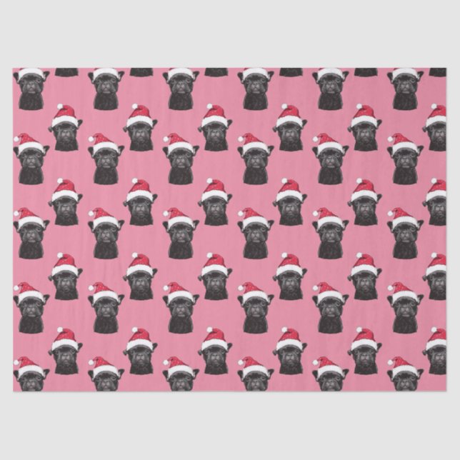 Black French Bulldog Pink Christmas Tissue Paper (Front)