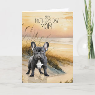 Black French Bulldog Sunset Beach Mother's Day Holiday Card