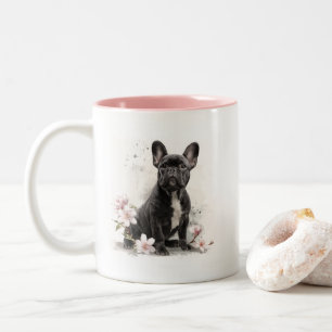 Black French Bulldog Watercolor Art Two-Tone Coffee Mug