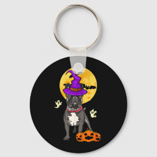 Black French Bulldog Witch Halloween Costume Dog Keychain