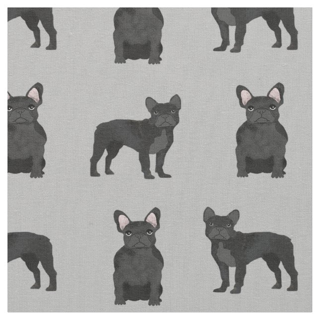 Black French Bulldogs Fabric (Close Up)