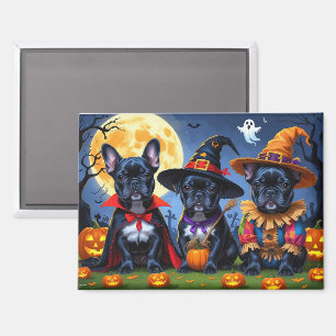 Black French Bulldogs Pumpkin Halloween Funny Magnet
