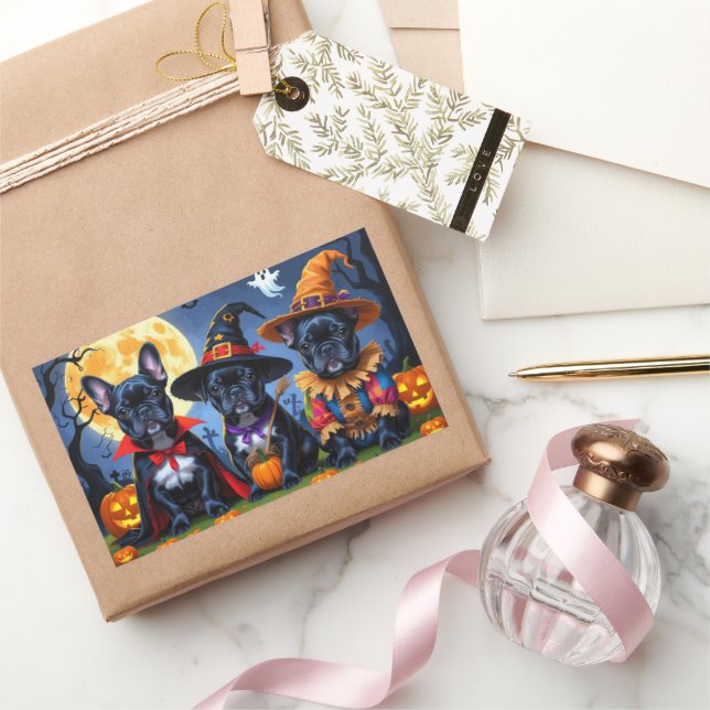 Black French Bulldogs Pumpkin Halloween Funny Sticker (Gifting)
