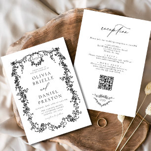 Black French Victorian QR Code All In One Wedding Invitation