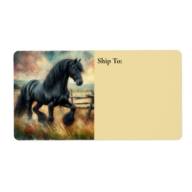 Black Fresian Horse Pasture Rustic Fence (Front)