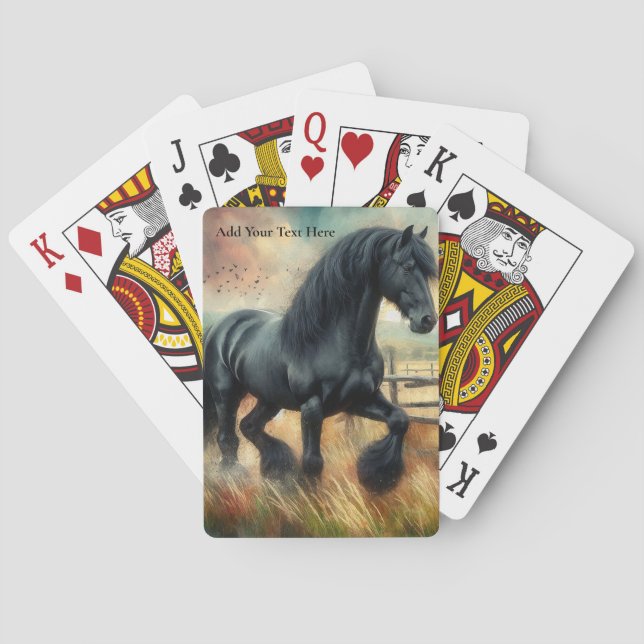 Black Fresian Horse Pasture Rustic Fence Playing Cards (Back)