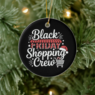 Black Friday Shopping Crew Christmas Santa Hat Ceramic Ornament