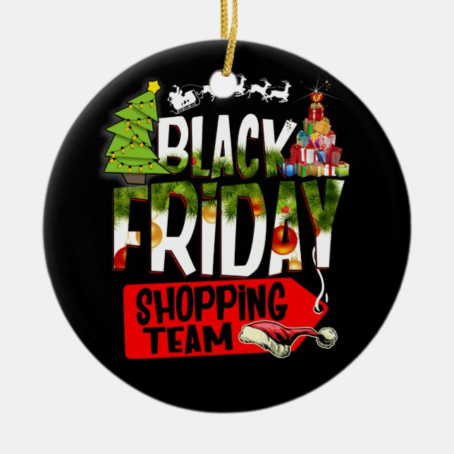 Black Friday Shopping Team Christmas Reindeer Ceramic Ornament (Front)