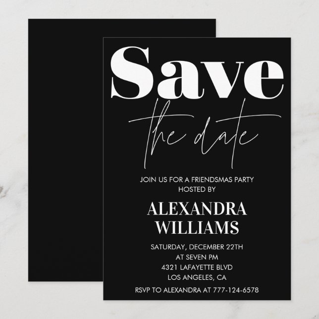 Black Friendsmas invitations Enregistrer la date (Devant / Derrière)