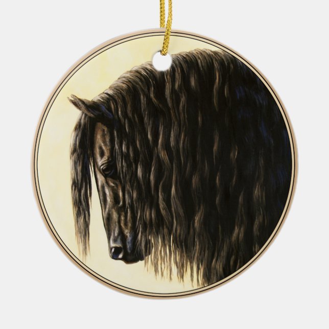 Black Friesian Draught   Horse Ceramic Ornament (Front)