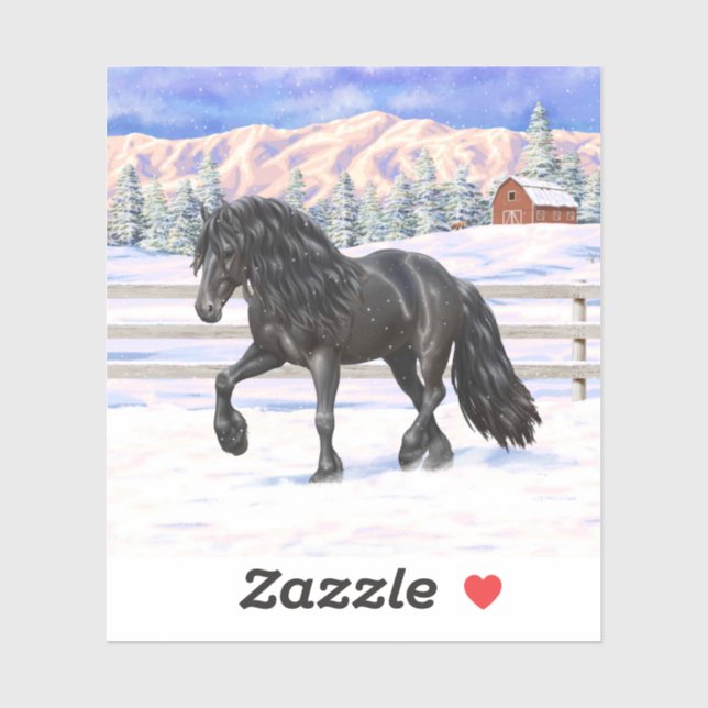 Black Friesian Draught Horse In Snow (Sheet)