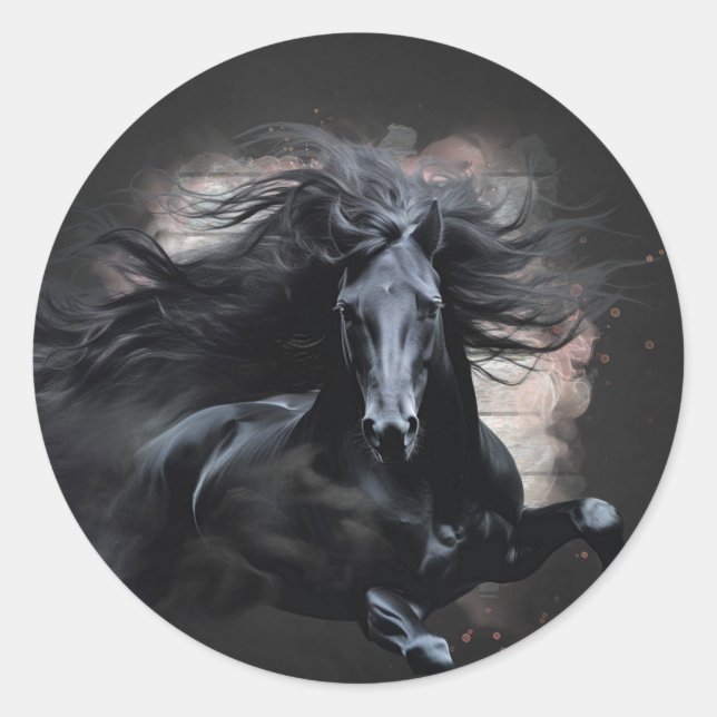 Black Friesian Horse Classic Round Sticker (Front)