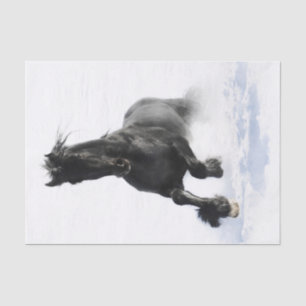 Black Friesian Horse In Snow Tissue Paper
