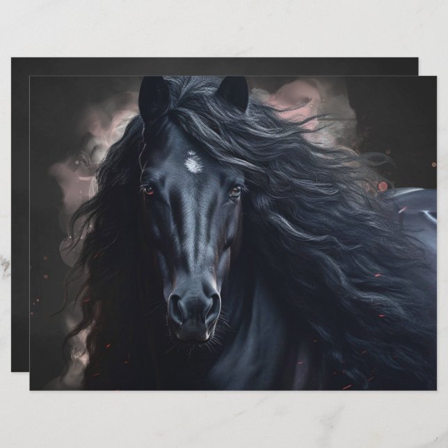 Black Friesian Horse Scrapbook Paper (Front/Back)