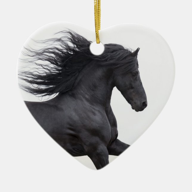 Black Friesian Runs Horse Christmas Ornament (Front)