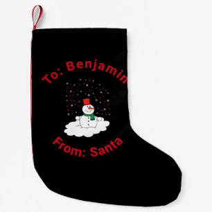 Black From Santa Custom Name Snowman Snowflakes Small Christmas Stocking