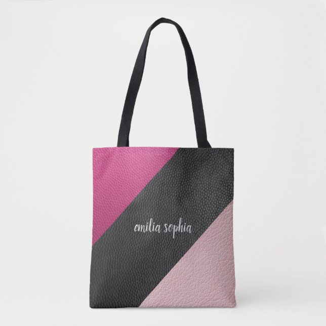 Black, Fuchsia and Pink Personalized Tote Bag (Front)