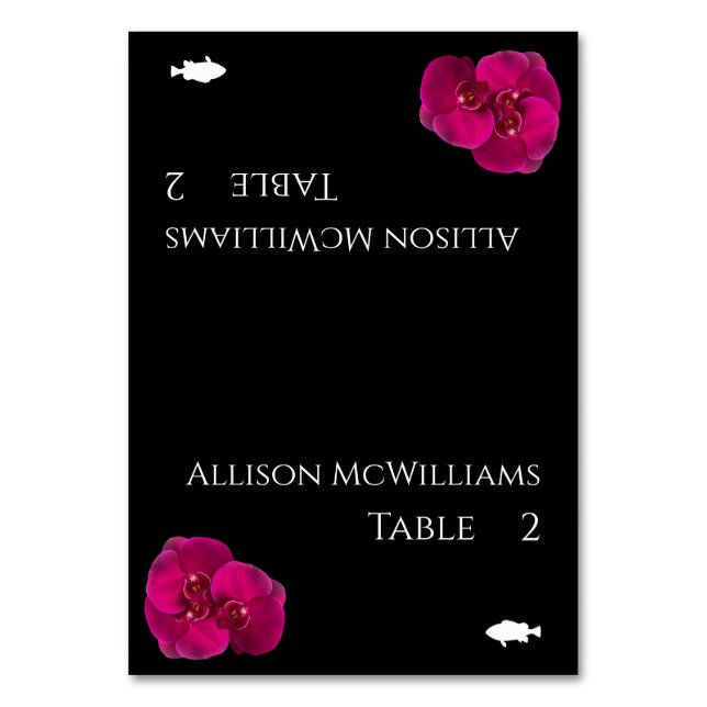 Black Fuchsia and White-Modern-Fish Icon- Table Number (Front)