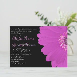 Black & Fuchsia Gerber Daisy Wedding Invitation