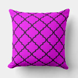 Black Fuchsia Moroccan Quatrefoil Pattern Pillow
