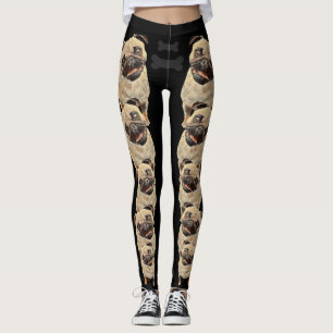 Black Fun and Funky Pastel Pug Dog Leggings