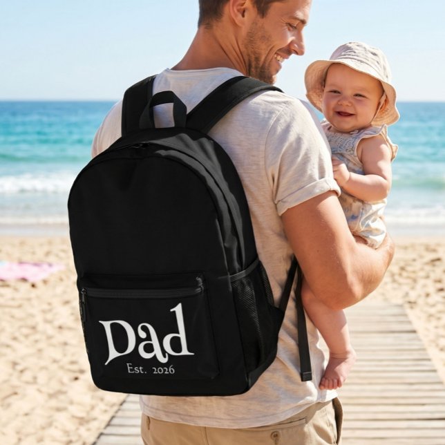 Black Fun Bold Simple Dad Established New Dad Printed Backpack (Creator Uploaded)