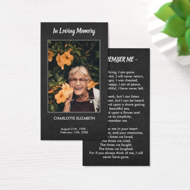 Black Funeral Memorial Photo Sympathy Prayer Card (Desk)