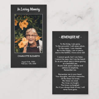 Black Funeral Memorial Photo Sympathy Prayer Card