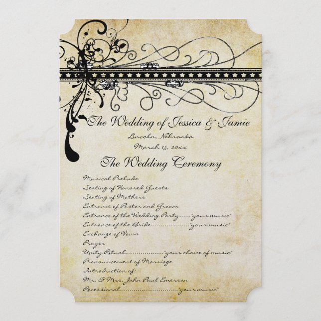 Black Funky Elegant Swirls Wedding Programme (Devant)
