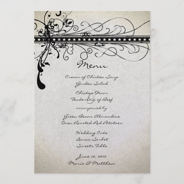Black Funky Rustic Country Elégant Menu Mariage (Devant)