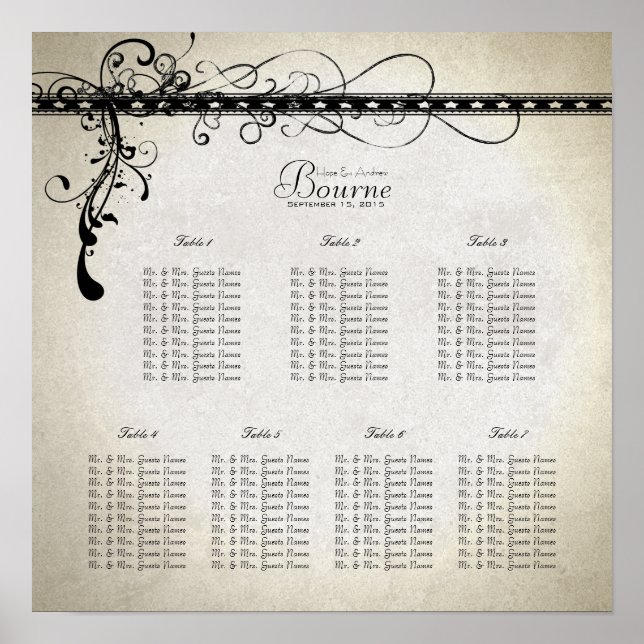 Black Funky Stone Lights & Swirls Seating Chart (Front)